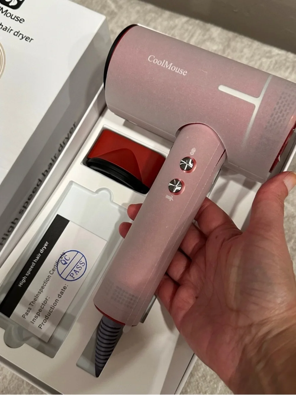 Red high speed, ionic hairdryer, fast drying low noise, compact #VA4